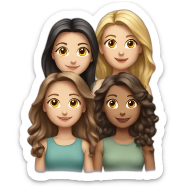 friendgroup of 4 girls,first with shoulder length , sticker