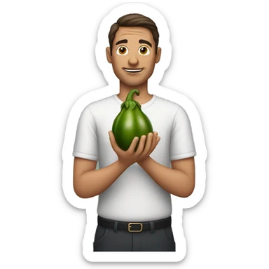Man holding an eggplant in his right and left hand sticker