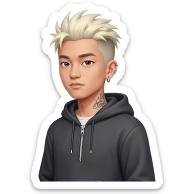 boy asian skateboard spiky long plantinum yellow hair piercing tatto "hope" hoodie zip sticker