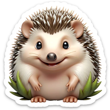 Cinematic Cheeky Hedgehog Portrait Emoji, Head tilted playfully with a mischievous squint and a tiny, cheeky grin, showcasing a compact, prickly body with soft quills and perky little ears, Simplified yet remarkably expressive features, highly detailed, glowing with a vibrant, playful glow, high shine, spirited and quirky, stylized with an air of whimsical woodland mischief, soft glowing outline, capturing the essence of a cheeky hedgehog that looks ready to roll out of the screen with playful attitude! sticker
