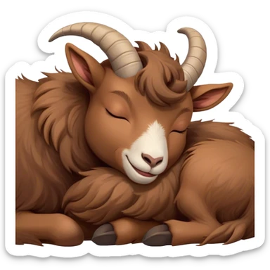 Meme-Worthy Cute Sleeping Brown Goat Portrait Emoji, Head resting peacefully with a contented smile, showcasing a robust build and a luxuriously soft brown fur, eyes shut in a serene, restful nap, Simplified yet hilariously adorable features, highly detailed, glowing with a soft, drowsy light, high shine, relaxed and utterly lovable, stylized with an air of playful laziness, bright and heartwarming, soft glowing outline, capturing the essence of a comically sleepy goat, so meme-worthy it feels like it could instantly become the next viral sensation of adorable slumber! sticker
