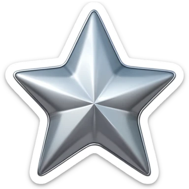 Chrome silver star emoji, iOS emoji style, glossy metallic surface, soft reflections, minimalistic, centered, clean white background, high detail, smooth gradients sticker