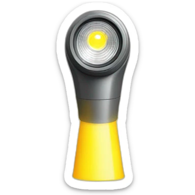 flashlight turned on with a yellow cone of light sticker