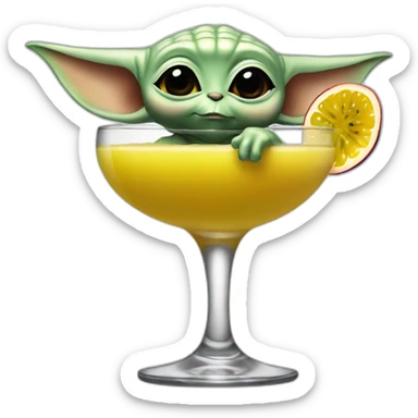Baby Yoda drinking a passion fruit martini sticker