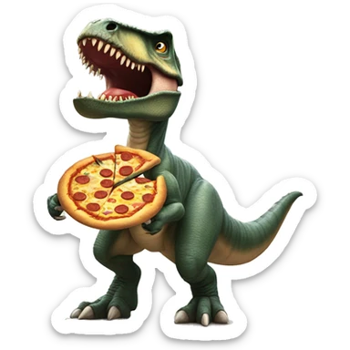 A Tyrannosaurus rex eating pizza sticker