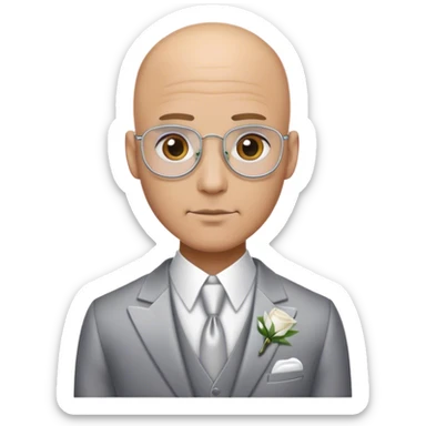 bald male groom with small square silver metal wire frames sticker