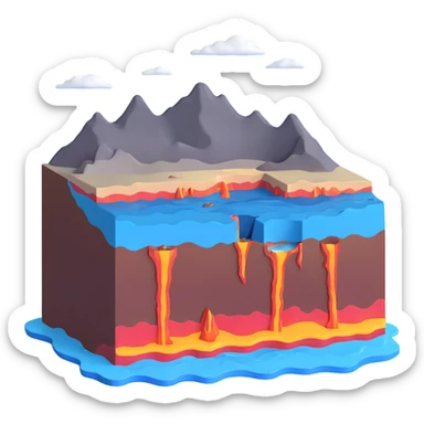 Cross-section of seafloor spreading with magma rising at mid-ocean ridge sticker
