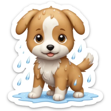 White and tan puppy playing in the rain sticker