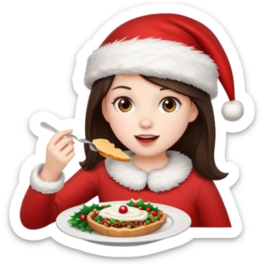 brunette christmas character eating lunch sticker