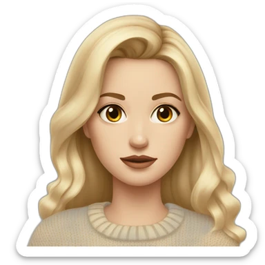 White women, long blonde balayage hair, frowning , beige sweater sticker