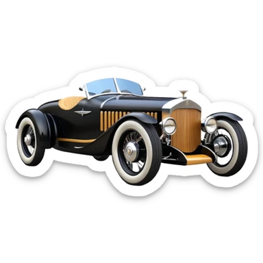 Batgirl’s black Bare bones chopped streamlined sporty roadster (stripped down) hot street rodded engine sports car 1932 Rolls Royce Woody futuristic electric spaceship motors and lightning dynamos with wide racing wheels that are held strong by advanced suspension and steering sticker