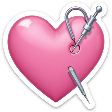 A pierced pink heart by a needle sticker