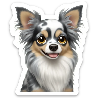 Blue merle chihuahua long hair drinking Starbucks  sticker