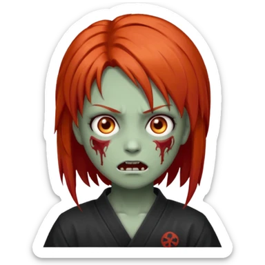 zombie emoji Paklov, dark orange red hair, hair styled in the shape of megumi from jujutsu kaizen, homem, cabelo espetado  sticker