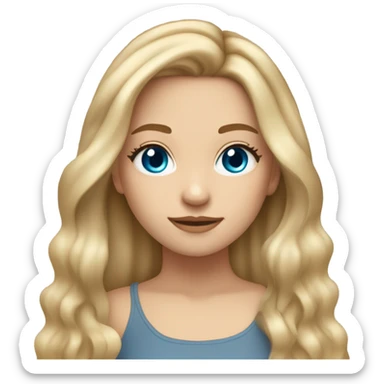 My friend Monica who is a girl , she has natural dirty blond hair with a blonde balayage type hair color, with piercing blue  eyes her hair is parted in the middle with color bone length hair ,  sticker