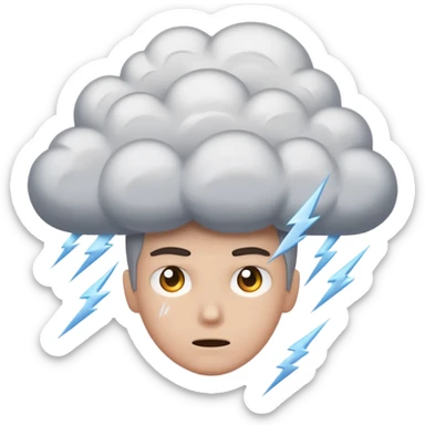 Tiny storm cloud exploding above a head, lightning frozen mid-strike sticker