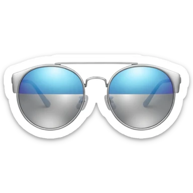 A pair of luxury sunglasses emoji with silver chrome frame, smooth rounded lenses, reflective metallic surface, high-end swag aesthetic, minimal and clean design, iOS emoji style, centered, white background sticker