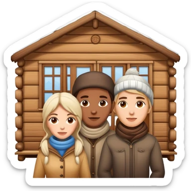 two men and two women at a cabin sticker