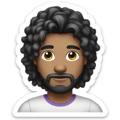 man working on his macbook laptop white skin black hair with purple highlights in hairlooking down sticker