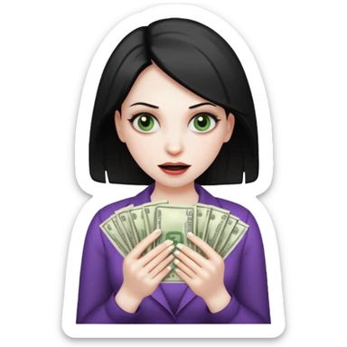 Crazed looked woman who wants to spend money sticker