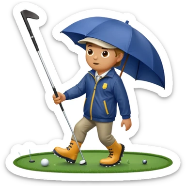A man playing golf in the rain wearing wellington boots  sticker