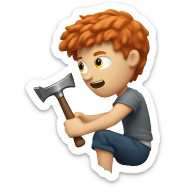 A redhead guy hitting a computer with a hammer sticker