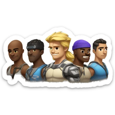 Group of 5 buff cool gamer guys  sticker