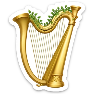 Magical golden harp wrapped in vines and leaves sticker