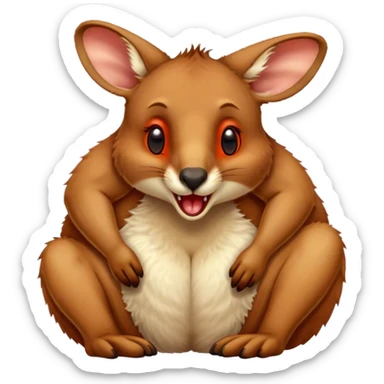 Cinematic Cute Yawning Kangaroo Portrait Emoji, Head tilted slightly with a dramatic, wide-open yawn, showcasing a soft, downy red-orange fur with gently drooping ears and round amber eyes barely open in drowsy contentment, Simplified yet irresistibly adorable features, highly detailed, glowing with a soft, cozy glow, high shine, relaxed yet expressive, stylized with a touch of outback charm, bright and endearing, soft glowing outline, capturing the essence of a sleepy yet affectionate kangaroo, so drowsy it feels like it could stretch out of the screen and curl up for a nap! sticker