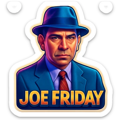 poster of Joe Friday inspired by the reference photo, retro stickers style, more serious expression sticker