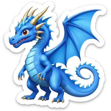 Hydra emoji – full body, blue dragon-like creature, 3 heads, wings, 4 legs, tail, slight side angle
 sticker