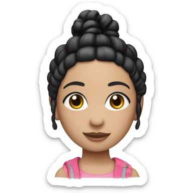 toy doll with pale ski, and black hair tied at the sides with pigtails sticker