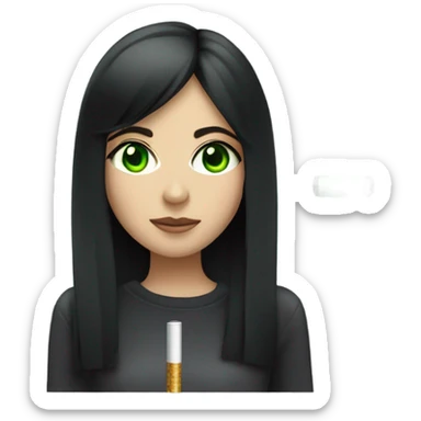 girl with straight black hair and green eyes with electric cigarette sticker