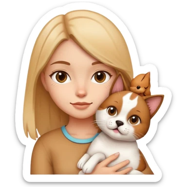 Girl holding a cat and a dog sticker