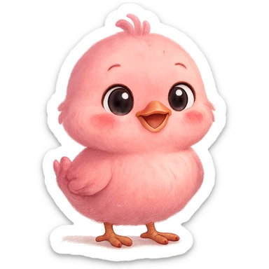 a cute pink chick, original design, big eyes, blushing cheeks, joyful sticker