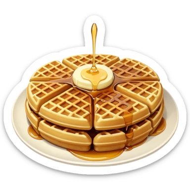 create a waffle on a plate with butter and maple syrup emoji sticker