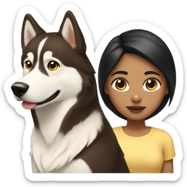 A girl Dark brown  hair next to a light dorée  Husky sticker