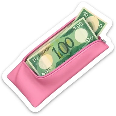 Forest Green Australian $100 long rectangle money notes overflowing in a pink pouch sticker