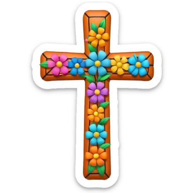 Cross with basketball and flowers sticker
