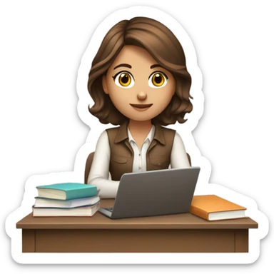 Brown haired College girl studying sticker