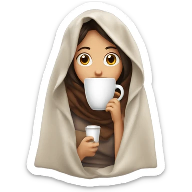 Brunet girl inside a blanket sipping coffee glasala oval sticker