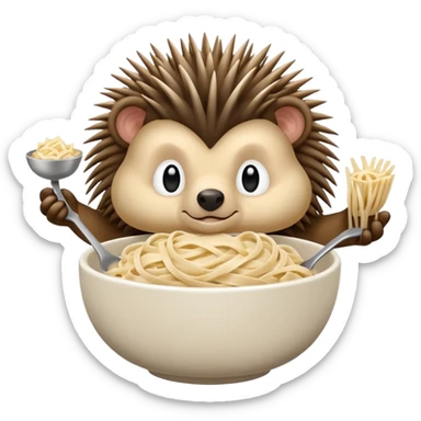 Porcupine holding bowl of fettuccine Alfredo  sticker