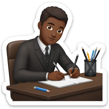 black man writing at a desk sticker