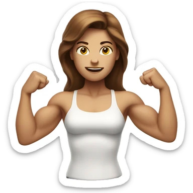 White lady with long brown hair flexing her muscles  sticker