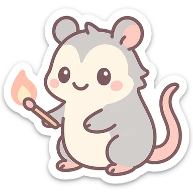 possum lighting something on fire, kawaii style, no background sticker
