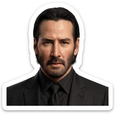 John Wick head, slicked-back hair, stubble, serious look, minimal background, realistic details sticker