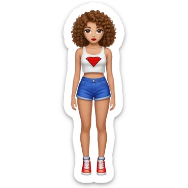 Full body teenage girl with curly brown hair, heavy makeup, big lips, crop top and choni style clothing sticker