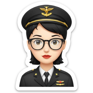 Black hair military secretary glasses nerd cute sticker