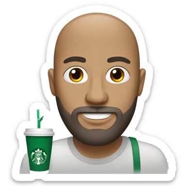 Bald bearded man drinking Starbucks sticker