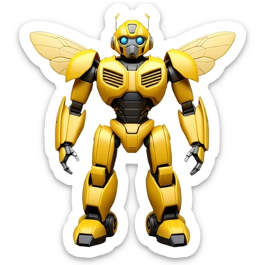 Clean 3D printable robotic bumblebee character, Bumblebee Transformers inspired design sticker